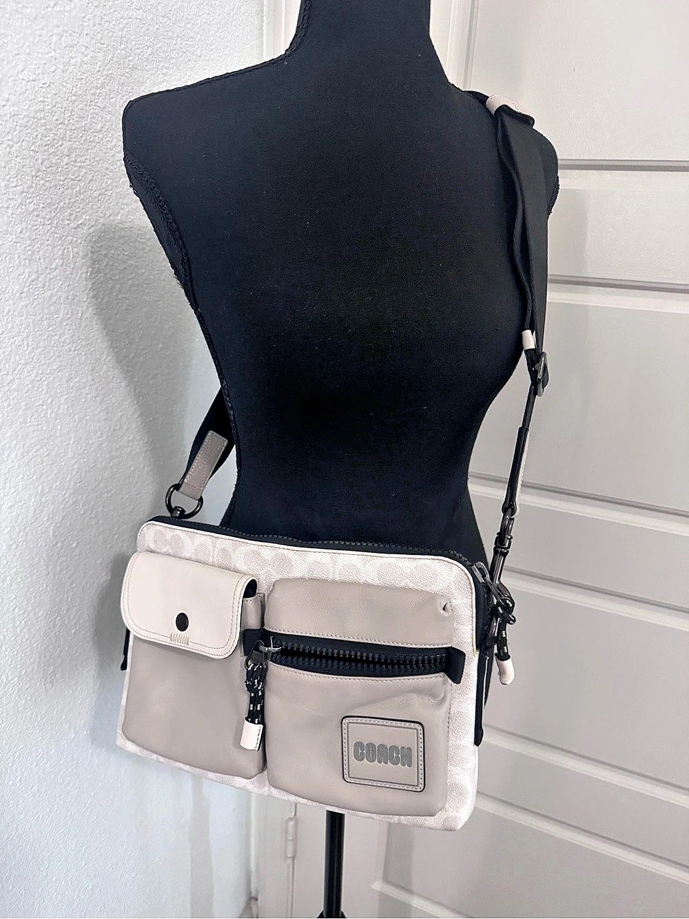 Coach Charter Flap Crossbody 24 in White & Gray